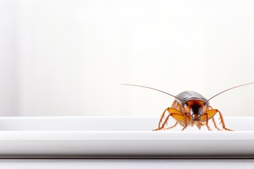 cockroach on a white plate, close-up