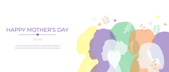 Mother's Day banner.Vector illustration with women silhouettes.