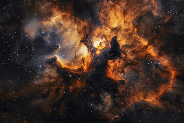 Stunning space nebula, stars shining through cosmic dust clouds