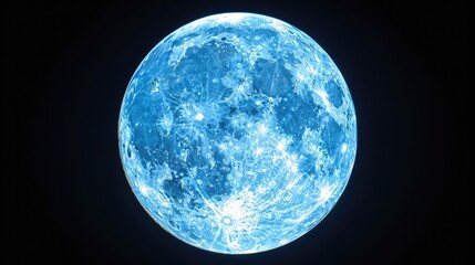 Moon Glow: Super Blue Moon Glowing with Blue Halo and Afterglow on Isolated Black Surface - obrazy, fototapety, plakaty