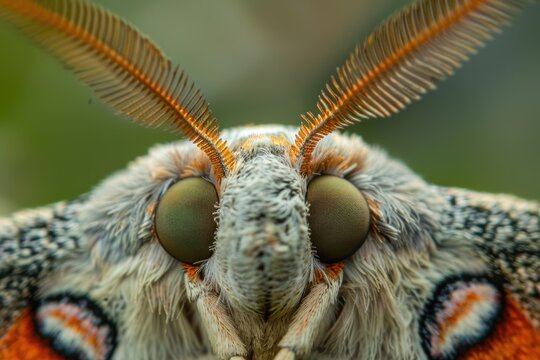 Moth Close-up: Macro Photo of Small Emperor Moth on Green Background - Nature and Wildlife Insect Photography