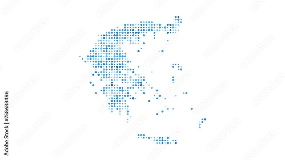 Poster greece dotted digital map. map of greece with pulsating colored circles. shape of the country filled