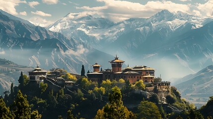 Majestic Monastery in Mountainous Terrain, Great for Historical Insights - obrazy, fototapety, plakaty