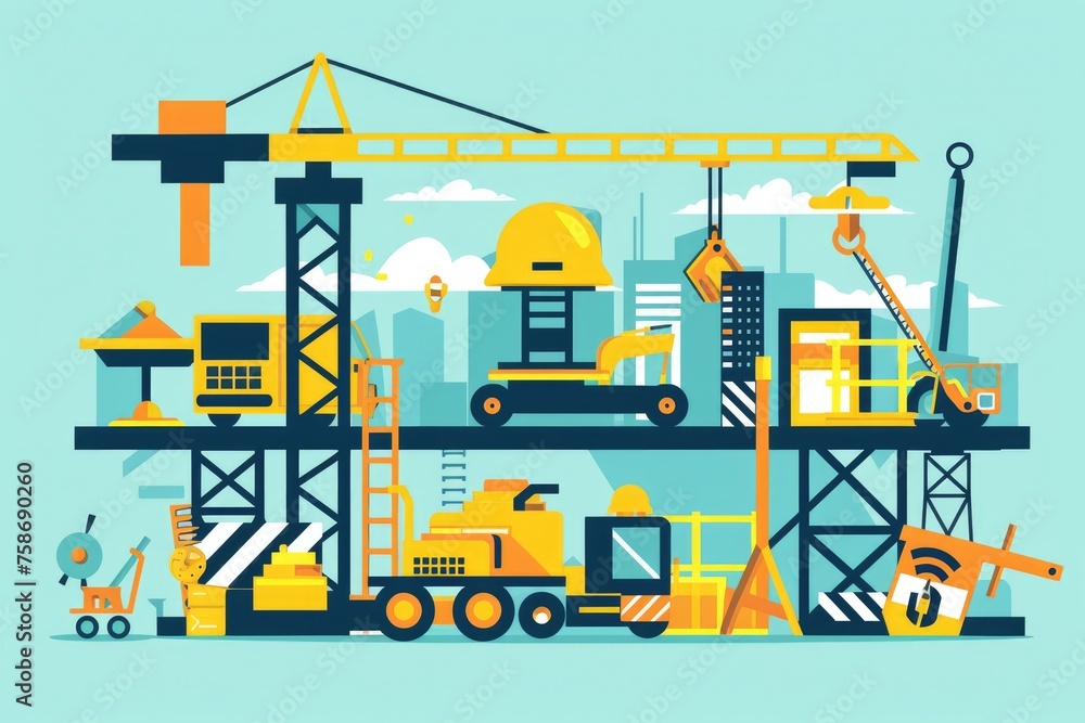 Poster site maintenance technology: flat design web banner template for website under construction, updates