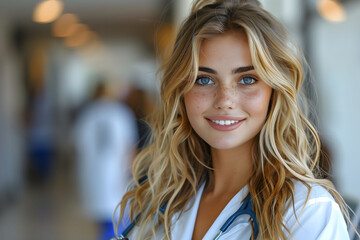 Fototapeta premium Woman With Stethoscope in Hospital
