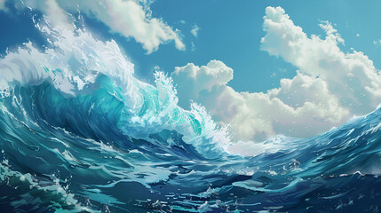 Beautiful seascape with blue sea and blue sky. 3d rendering
