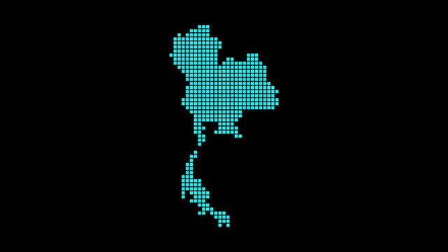 Thailand digital map. Map of Thailand in a dotted style. Shape of the country filled with rectangles. Authentic video.