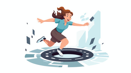 Woman running girl tripping over sewer manhole cover 