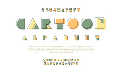 Cartoon creative geometric modern urban alphabet font. Digital abstract futuristic, fashion, sport, minimal technology typography. Simple numeric vector illustration