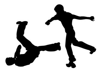 Young people dancing hip hop. Isolated silhouette on whit background - 758692409