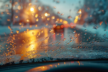 Rain Drops on the Windshield of a Car on a Rainy Day - obrazy, fototapety, plakaty