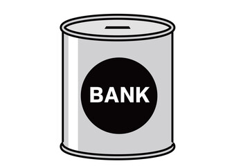 BANKと書いてあるシンプルな缶の貯金箱