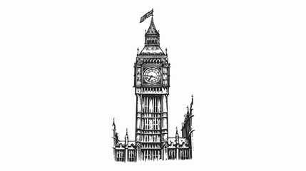 Fototapeta na wymiar A Clock Tower Hand Drawn Big Ben London
