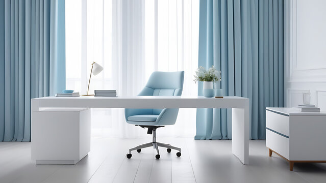 Modern work place interior in blue colour