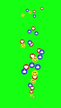 Symbols of like and love floated up. green background	
