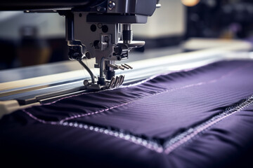 Close up of machine cutting fabric
