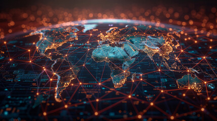 Dynamic global connectivity: Sleek map network,generative ai - obrazy, fototapety, plakaty