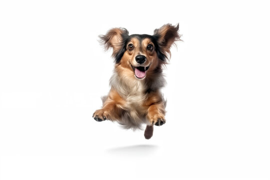 lovely and cute dog running and jumping isolated on white background