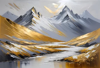 Foto auf Glas landscape in the himalayas with golden details. painting style © LoveLy