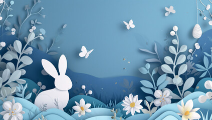 Fototapeta na wymiar Decorative background for Easter in 3D paper cutting. Concept web resources, decoration...