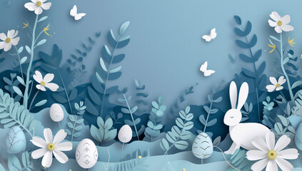 Decorative background for Easter in 3D paper cutting. Concept web resources, decoration...