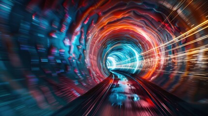In the depths of a tunnel, light trails weave intricate patterns.