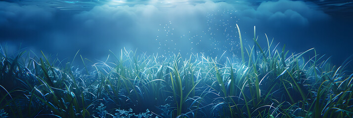 Underwater world, seaweeds and water plants waving in idyllic clean waters. - obrazy, fototapety, plakaty