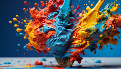 A paintbrush with vibrant colors on its bristles. AI generated