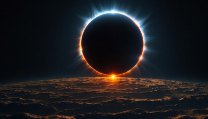 Total eclipse of the solar planet in the vastness of space. AI generated
 - obrazy, fototapety, plakaty