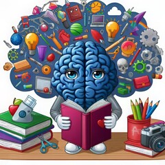 Brain With Books. Unlocking Creative Genius: Brain of Boundless Imagination and Ingenuity. Generative AI
