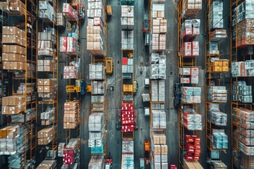 Fototapeta na wymiar Aerial View Warehouse Shelves