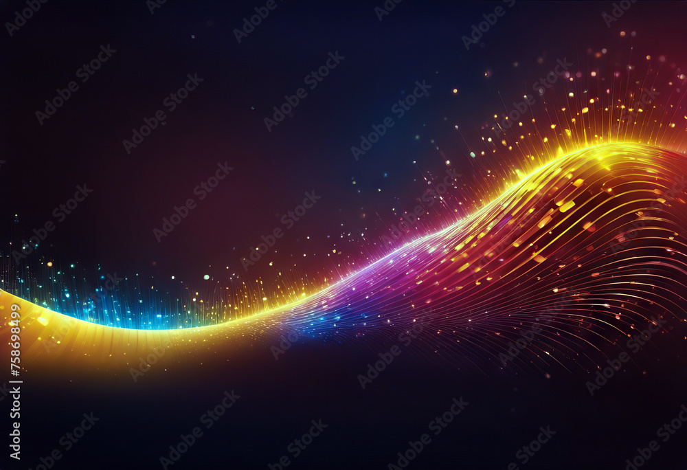 Poster radial sound wave curve with light particles. colorful equalizer visualisation. abstract colorful co