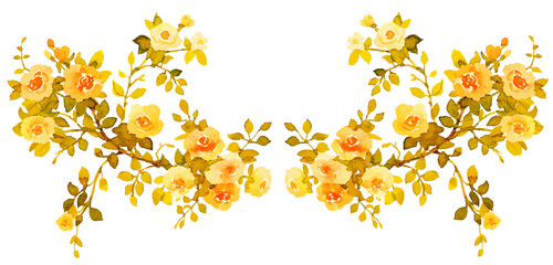 Vintage yellow gold roses wedding monogram. Watercolor illustration - 758698439
