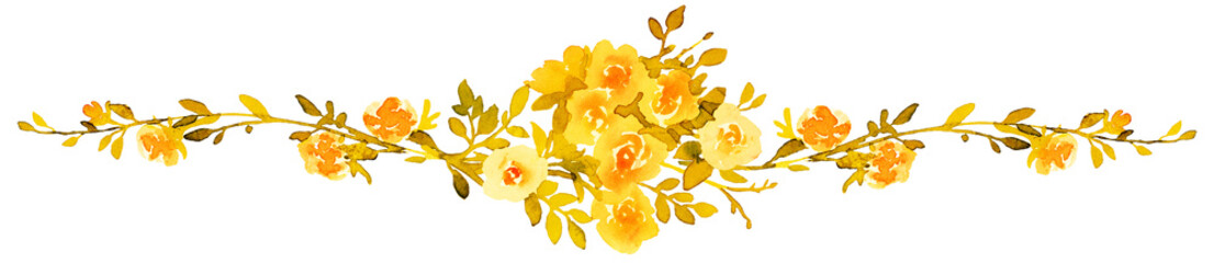 Vintage yellow gold roses composition. Watercolor illustration - 758698474