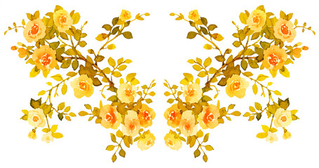Vintage yellow gold roses wedding monogram. Watercolor illustration - 758698482