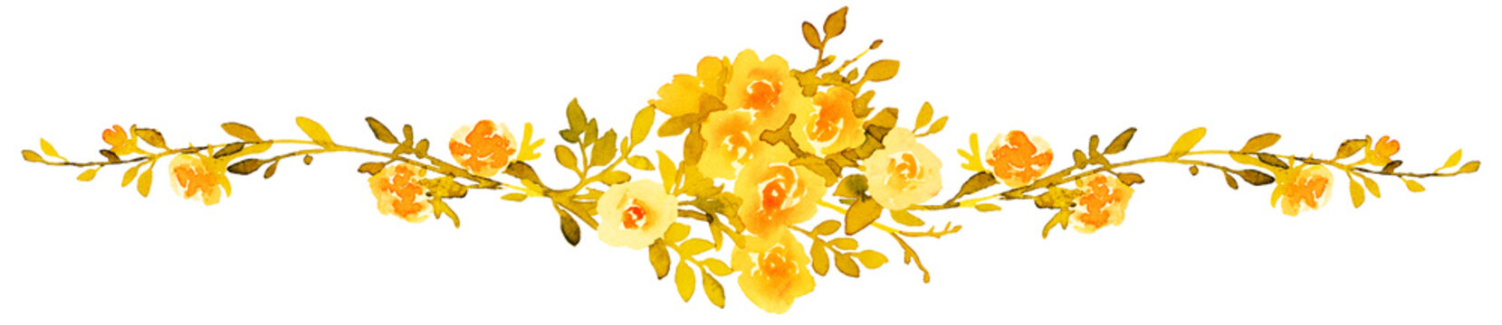 Vintage yellow gold roses composition. Watercolor illustration