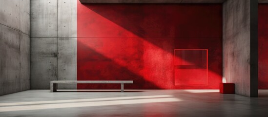 Abstract red and concrete interior design with a window.