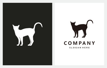 Silhouette Stand Elegant Cat logo design vector icon