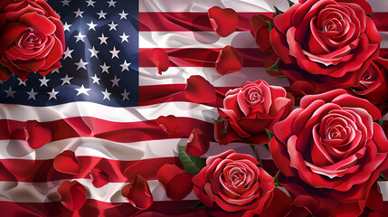 American flag made of roses, vector illustration with copy space, Generative AI - obrazy, fototapety, plakaty