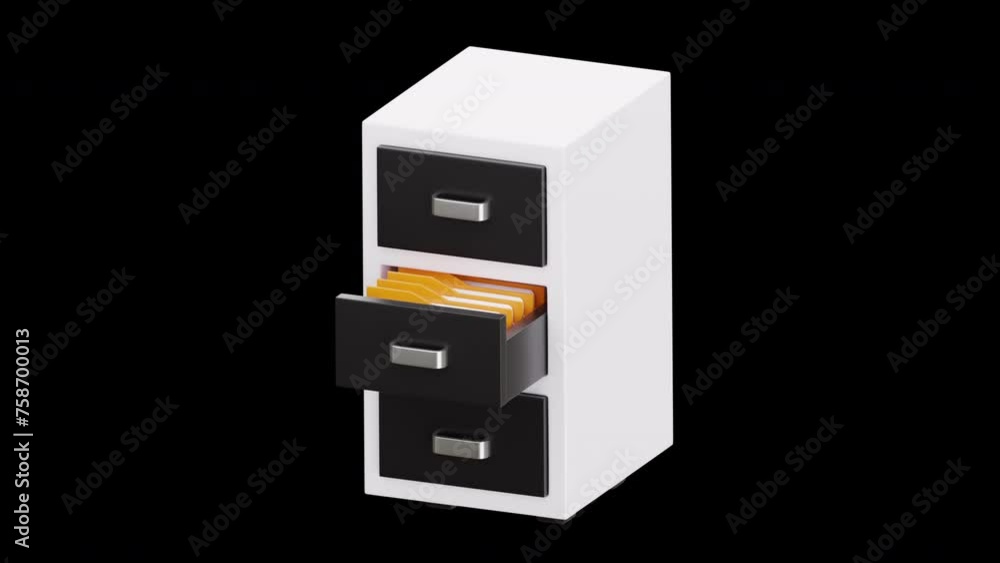 Poster 3d animation of search for documents in a filing cabinet | alpha channel