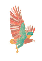 A colorful illustration of an eagle flying on a transparent background