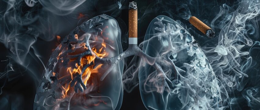 Abstract human lungs in tobacco cigarette smoke. Concept for quitting smoking and No Smoking Day. Background