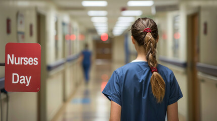 Fototapeta premium International Nurses Day concept image with a nurse at hospital and sign written Nurses Day