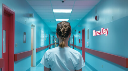 International Nurses Day concept image with a nurse at hospital and sign written Nurses Day