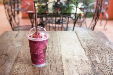 Selective focus at blueberry smoothie