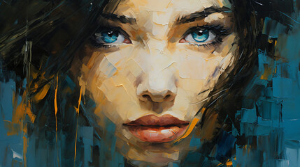 Modern abstract oil painting portrait of beautiful girl