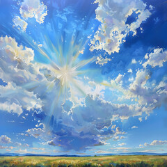 Fototapeta na wymiar Sunflower Field and Beautiful Sky Painting Generative AI