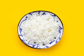 cooked rice on white background.