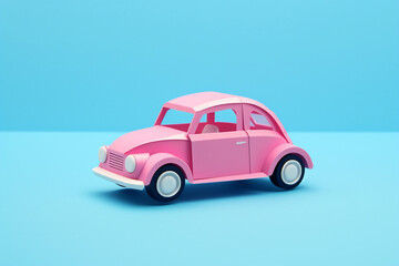 Pink toy car on blue background