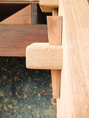 carpenter working with wood Wooden staircase is step.Use the method of Wooden wedge.